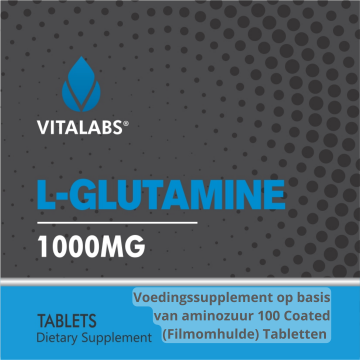 Voedingssupplement L-Glutamine 1000 mg aminozuur label